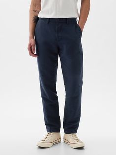 Linen-Cotton Trousers in Slim Fit Gap Wide Leg Linen Pants, Gap Linen Pants For Spring, Gap Linen Spring Pants, Spring Gap Linen Pants, Casual Linen Pants By Gap, Gap Relaxed Fit Cotton Pants, Gap Cotton Bottoms With Straight Hem, Relaxed Fit Linen Chinos With Straight Hem, Summer Linen Chinos