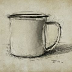 a pencil drawing of a coffee mug