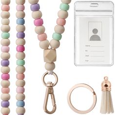 PRICES MAY VARY. Each bead is crafted from high-quality wood, showcasing unique grain patterns and natural beauty. Smooth, light-weight and comfortable to wear. The swivel snap hook clip keeps your badge visible at all times Each lanyard is paired with a premium suedette tassel to add a touch of sophistication to your look. Perfect neutral colors to go with any outfit Hanging length of lanyard: 19.5", wood bead diameter: 10mm. Inside of ID card holder is 2.32"W x 3.46"H, comfortably fits 3 credi Lanyard Keychain Diy, Silicone Crafts, Lanyard Ideas, Teacher Lanyards, Beaded Peacock, Teachers Office, Beaded Ideas, Lanyard For Keys, 1st Grade Teacher