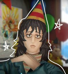 a woman wearing a party hat and green shirt