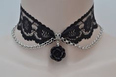 Black Rose Choker, Diy Lace Choker, Black Lace Outfit, Cute Chokers, Choker Diy, Black Lace Choker Necklace, Diy Choker, Goth Choker, Black Lace Choker