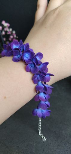 Purple Accessories Aesthetic, Dark Purple Jewelry, Purple Jewellery, Handmade Clay Jewelry, Jewelry Flower, Purple Bracelet, Purple Jewelry