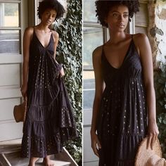 Elevate Your Vacay Vibe With This Long Luxe Resort Dress. Dive Into Its Bold Plunging Neckline And Feel The Flow Of The Empire Waist. With Gold Thread Glimmers Catching Every Ray, This Isn’t Just A Dressit's A Mood. Made From Luxe Materials, Its Glam Meets Chill, Perfect For Beach Soires Or Sunset Cocktails. 100% Cotton Glamorous V-neck Maxi Dress For Beach, Flirty V-neck Maxi Dress For The Beach, Black V-neck Beach Dress For Poolside, Luxury Beach Maxi Dress With V-neck, Resort V-neck Beachwear Maxi Dress, Beach Glam, Swim Dresses, Resort Dress, Resort Dresses