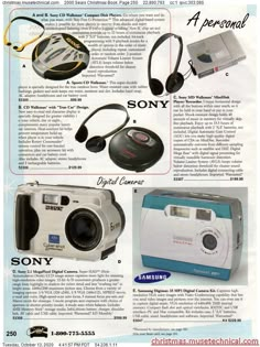 an advertisement for a digital camera with instructions on how to use the flash drive and headphones