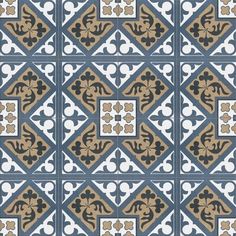 a blue and brown tile pattern with an ornate design