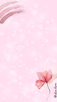 two pink flowers on a pink background with hearts and a rainbow in the sky behind them