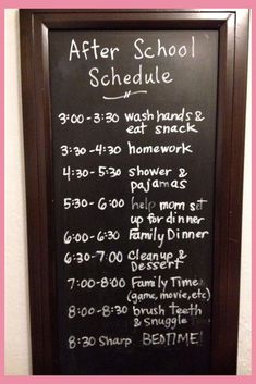 a chalk board with instructions for the school schedule