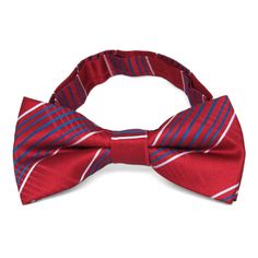 Exclusively ours! This stylish dark red jeffrey plaid bow tie has an easy, pre-tied bow. Features a classic plaid design. An adjustable band collar expands to fit most adult neck sizes. Matching neckties available. Product Features • Men's size• Bow measures approximately 4.5" across and 2.25" high on the ends • Adjustable for neck sizes approximately 12" to 21" • Made from 100% Polyester • Imported