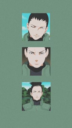 three different images of an anime character with their eyes closed and one showing the same face