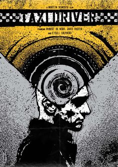 a black and yellow poster with an image of a man's face on it