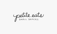 the words petite eats small snacks are written in cursive font on a white background