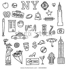 the new york city symbols are drawn in black and white