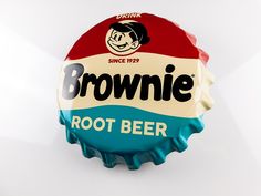 a brownie root beer bottle cap on a white background