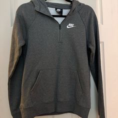 Gray Nike Pullover Half Zip Front Pocket/Pouch Hood, Nike Logo On Front And Back. New Unworn Condition, And The Absolutely Softest Sweatshirt Ever. Nike Half Zip, Pullover Half Zip, Tops Nike, Gray Nike, Nike Pullover, Grey Nikes, Nike Tops, Nike Logo, Half Zip