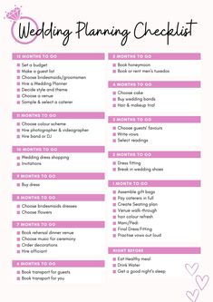 the wedding planning checklist is shown in pink