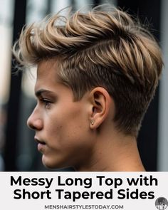 Messy Long Top with Short Tapered Sides Boys Cuts Long On Top Short On Sides, Teenager Boy Haircut Popular, Boy Haircut Long On Top Short On Sides, Teen Boy Hairstyles Medium, Pixies Long, Shaved Sides Long Top, Boys Hair Long On Top Short On Sides, Boys Haircut Long On Top, Easy Messy Hairstyles