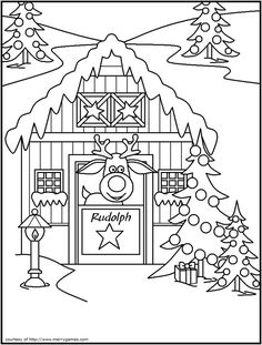 rudolph the reindeer coloring pages for kids to color and play with christmas trees, snowflakes