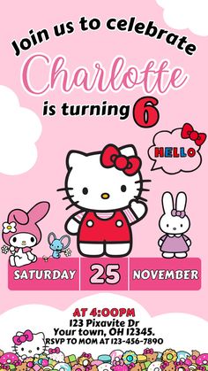 Hello Kitty Birthday Invitation Template Five Nights At Freddy's Invitation, Hello Kitty Birthday Invitation Template, Hello Kitty Invitation Template Editable, Hello Kitty Invitation Template, Hello Kitty Party Invitations, Kitty Invite, Birthday Template Invitation, Hello Kitty Party Ideas, Kitty Party Ideas