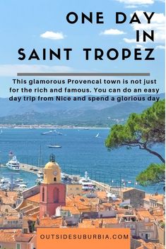 an orange and white poster with the words one day in saint tropez