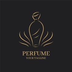 the logo for perfume company is gold and black with an image of a woman's head