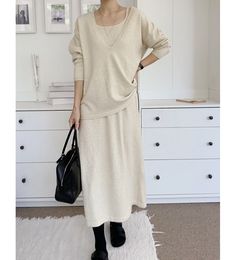 ▶ Colors ◀ Cream Black ▶ Size ◀ One size(Free) - Please, check below size spec ▶ Fabric ◀ Acrylic ▶Size Spec◀ Sweater Total Length : 60cm Chest : 50cm (Around 100cm as circular) Dress Total Length : 110cm Chest : 46cm (Around 92cm as circular) ▶Washing method◀ Dry clean only -------------------------------------------- ▶ SHIPPING Information ◀ Delivery usually takes 10~15 business days. (Korea Post EMS) Even it is express shipping, recently it is not easy to get air space flexibly. Please, kindly wait a bit and be patient for us. *Delivery cost different from each country* -------------------------------------------- ▶ Exchange & Refund Policy ◀ If you want to cancel or exchange your order within 5 hours after placing an order, Then We are able to accept it But if you ask for it after 5 ho Circular Dress, Sweater Dress Sleeveless, Dress Deep V Neck, Loose Fit Dress, Dress Knit, Air Space, Dress Sweater, Loose Fitting Dresses, V Neck Top