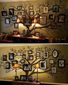 the family tree wall is decorated with pictures