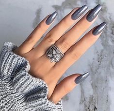 35+ Ultra Trendy January Nail Colors & Designs | January Nail Colors, French Ideas, Grey Nails, January Nails, Round Nails, Colorful Nail Designs