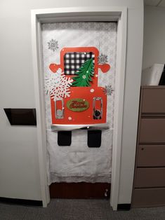 an orange and white christmas truck door decoration