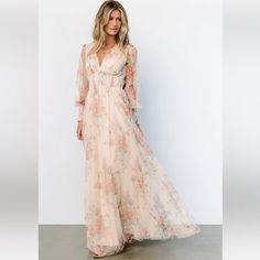 Nwt Baltic Borne Long Sleeve Long Dress Maxi Dress; Tulle Sleeve With Stretchy Midsection. Lined. Sheer Beige Maxi Dress For Spring, Flowy Floral Maxi Dress, Long Sleeve Long Dress, Theta Chi, Velvet Dress Short, Sleeve Long Dress, Kimono Maxi Dress, Tulle Maxi Dress, Velvet Wrap Dress