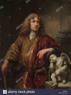 an old painting of a man holding a baby in his lap and looking at the camera