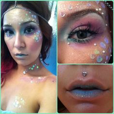 mermaid makeup - halloween-could DEFINITELY be perfected! Mermaid Costume Makeup, Makeup Reference, Mermaid Makeup Halloween, Crazy Eye Makeup, Make Carnaval, Mermaid Parade, Mermaid Stuff, Costume Disney