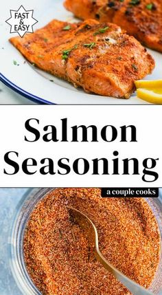 salmon seasoning in a glass bowl with lemon wedges