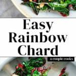 the cover of an easy rainbow chard cookbook is shown on a white plate