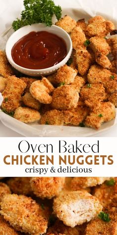 oven baked chicken nuggets crispy and delicious with ketchup on the side