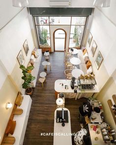 an overhead view of a restaurant with tables and chairs