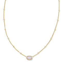 Mini Elisa Gold Satellite Short Pendant Necklace in Pink Opalite Crystal | Kendra Scott Fake Kendra Scott Necklace, Kendra Scott Preppy Necklace, Mini Kendra Scott Necklace, Kendra Scott Pink Necklace, Girl Stuff To Buy, Pretty Gold Jewelry, Gold Kendra Scott Necklace, Preppy Necklace, Jewelry For Teens