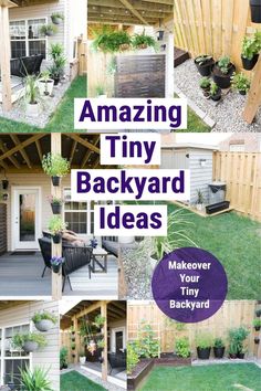 an image of backyard landscaping with the words amazing tiny backyard ideas