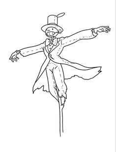 a drawing of a man in a top hat and coat with his arms spread out