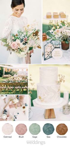 a wedding color scheme with flowers and greenery