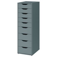 a gray filing cabinet with five drawers on the bottom and one drawer in the middle