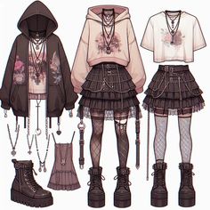 three different types of clothes with chains on them