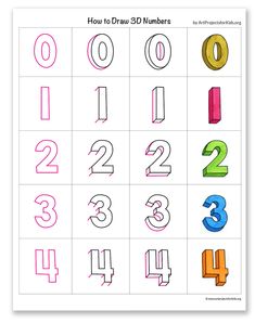 how to draw numbers with colored pencils in the form of letters and numbers for kids