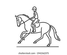 a man riding on the back of a horse in an equestrian show line art drawing