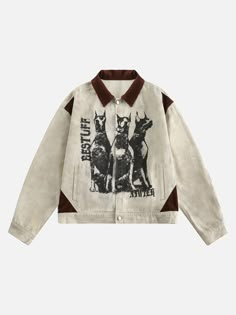 Majesda® - American Retro Washed Distressed Graffiti Patchwork Jacket- Outfit Ideas - Streetwear Fashion - majesda.com Graphic Jackets, Couple Jacket, Streetwear Chic, Male Clothes, Patchwork Jacket, Print Jacket, Looks Style, Cotton Jacket, Padded Jacket