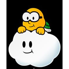 a cartoon character sitting on top of a cloud