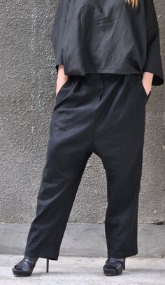 "This FABULOUS Black Linen Pants with side pockets will be your \"Must have \" garment for the new season... So comfy and easy to wear at the same time a touch of elegance and style... Wear it with extravagant tunic, sneakers, wedges , favorite tee or top, or hoodie or sweater....or what else do you have in mind will be always just PERFECT... Made of : 100% Linen The model wears size M - 5,6' / 170 cm Available Size: XS, S, M, L, XL, 2XL,3XL,4XL If you have any questions about the item, our poli Black Linen Ankle-length Bottoms, Black Linen Ankle-length Pants, Linen Pants With Pockets, Linen Trousers With Pockets, Baggy Linen Ankle-length Pants, Black Linen Straight Leg Pants, Baggy Linen Trousers, Black Straight Leg Linen Pants, Linen Harem Pants With Pockets Straight Leg