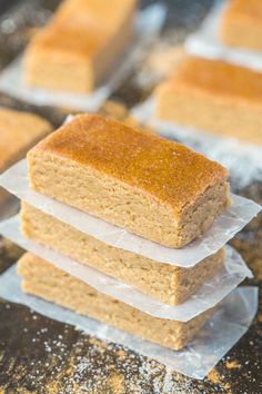 three pieces of cake sitting on top of plastic bags