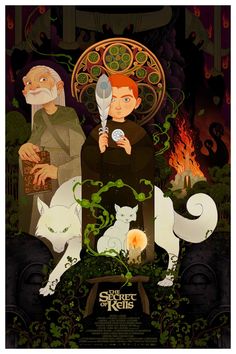 the secret of kells movie poster with two people and a cat sitting on a chair