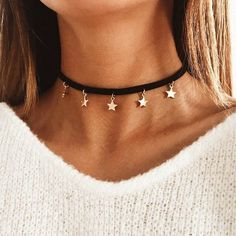 Black Vegan Suede Star Charm Choker Necklace 12.5" Long Condition: Brand New! Velvet Necklace, Charm Choker Necklace, Black Velvet Choker, Dainty Choker, Jewelry Aesthetic, Velvet Choker, Metal Stars, Fringe Necklace, Black Choker