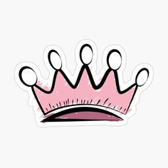 a pink crown sticker with black outline on the bottom, and three small white dots at the top